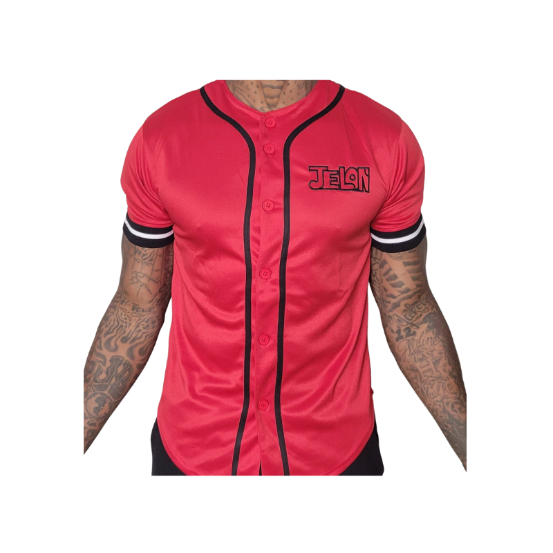 Button Up Jersey Shirt (Red/Black)