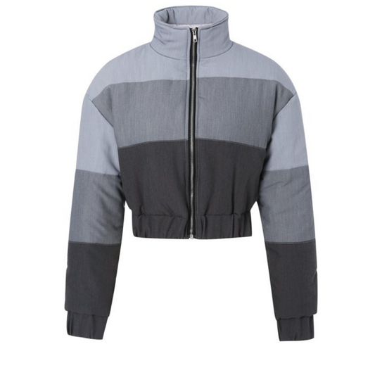 Colorblock Denim Puffer Jacket (Grey)